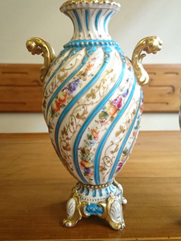 最新入荷】 ペア大きな古いパリヴューパリ花瓶天使 金色 磁器 